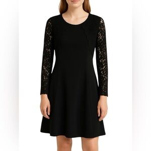 Ebuba Made in Korea Dress Black Small Solid Black Lace Sleeve Semi Sheer Formal
